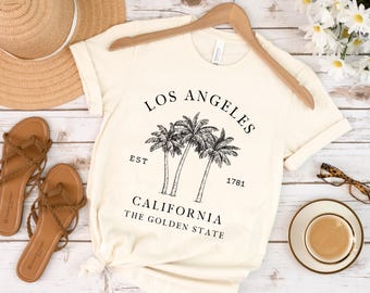 Los Angeles California Shirt, Palm LA Shirt, Golden State Vintage Style tee Beach Gift, Honeymoon Travel Varsity Crewneck Sea Vacation Shirt