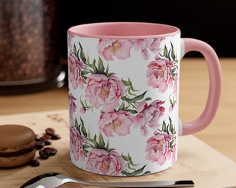 Pink Peony Flowers Coffee Mug, Mothers Day Peonies New Home Gift, Peony Tea Cup for Mom, Tea Lover Cup, Peony Housewarming Gifts For Women