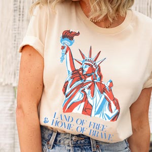 4th Of July Shirt, Patriotic Statue of Liberty American Flag Shirt, Land Of The Free & Home of Brave Shirt, Independence Memorial Day Tee