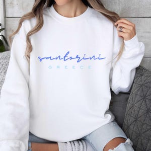Santorini Greece Sweatshirt, Greek Gift Hoodie Sweater, Greece Island Vacations Inspired Comfy Hooded Sweat Minimalist Aesthetic Design