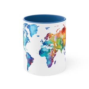 Weltkarte Reisebecher, Reise-Liebhaber-Kaffeetasse, Karte der Welt Aquarell Becher, Regenbogenfarbe Keramikbecher, Abenteurer Becher, Geschenk für Reisende