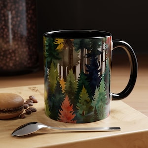 Fall Forest Hiking Coffee Mug, Pine Trees 11oz Kids Ceramic Mug, Woodland Cup, Camping  Nature Lover Tea Mug, Misty Forest Adventure Gift
