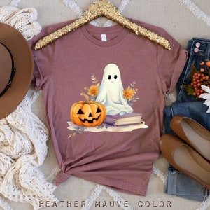 Ghost and Pumpkin Halloween shirt, Floral Ghost Shirt, Gift For Halloween, Cute Halloween Ghost t-Shirt, Trick or Treat Spooky Tee in colors