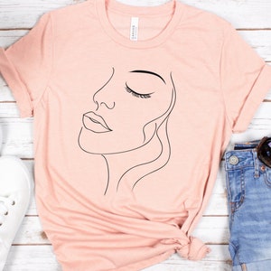 Female Face Silhouette t-Shirt, Minimalist Print Tee Shirt, One Line Art Drawing Shirt, Abstract  Woman Unique Design Cute Womens Tee