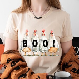 Boo Funny Chicken Halloween Shirt, Ghost Chicken Farm t-Shirt, Trick or Treat Spooky Season Chicken Lover Gifts, Farmhouse Halloween tee