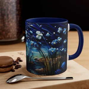 3D Flower Mug in Van Gogh Starry Night Style, Cottagecore Wildflowers Mug, Botanical Coffee Mug, Floral Nature Tea Cup, Garden Lover Gift