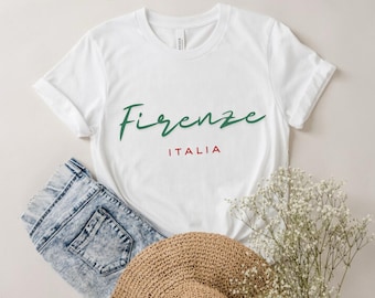 Shirt Firenze Florence Italia, Florence Italië print cadeau, Europa reizen T-shirt, Italië vlag T-shirt, minimalistische familie-uitstapje vakantie kleding