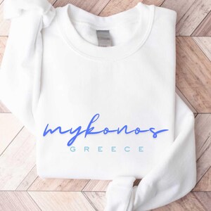 Mykonos Greece Sweatshirt, Greek Gift Travel Hoodie Sweater, Greece Island Family Vacations Comfy Sweatshirt Minimalist Graphic Design