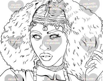 Curly Afro Colouring Page , Instant Download