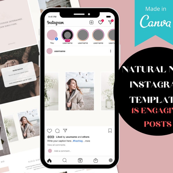 Canva Instagram feed template I 18 Engagement Post Templates for Instagram, Neutral and minimalist Instagram puzzle for bloggers or coaches