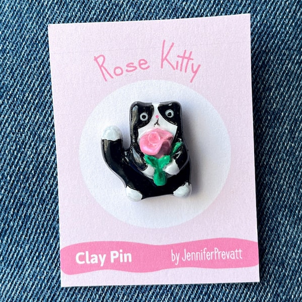 Spring Flower Kitty Handmade Clay Pins/ Rose Kitties/ Lily Kitty/ Bouquet of Flowers/ Spring Cats