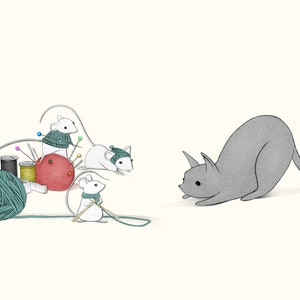 Cartes de vœux pour souris à tricoter mignonnes | Jeu de 5 cartes | | de chandail d’hiver cartes de vœux | | de couture Chaton