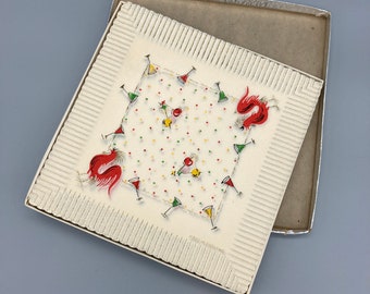 Swan Mill Crepe Napkins with Gold Accents and Blue and Pink Flowers