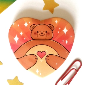 Tiny Head Love | Pip the Bear from Tiny headed Kingdom | Heart Button Badge