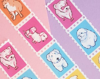 Silly Meme Dogs | Stamp Washi Tape 25mmx10m  | Cute Stationery Art Journaling Scrapbook | Rainbow Puppy Masking Tapes