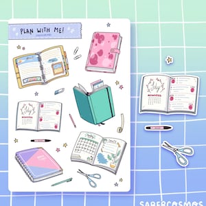 Hoja de pegatinas para planificador de Bullet Journal / Lindas pegatinas de vinilo Kawaii Bujo /