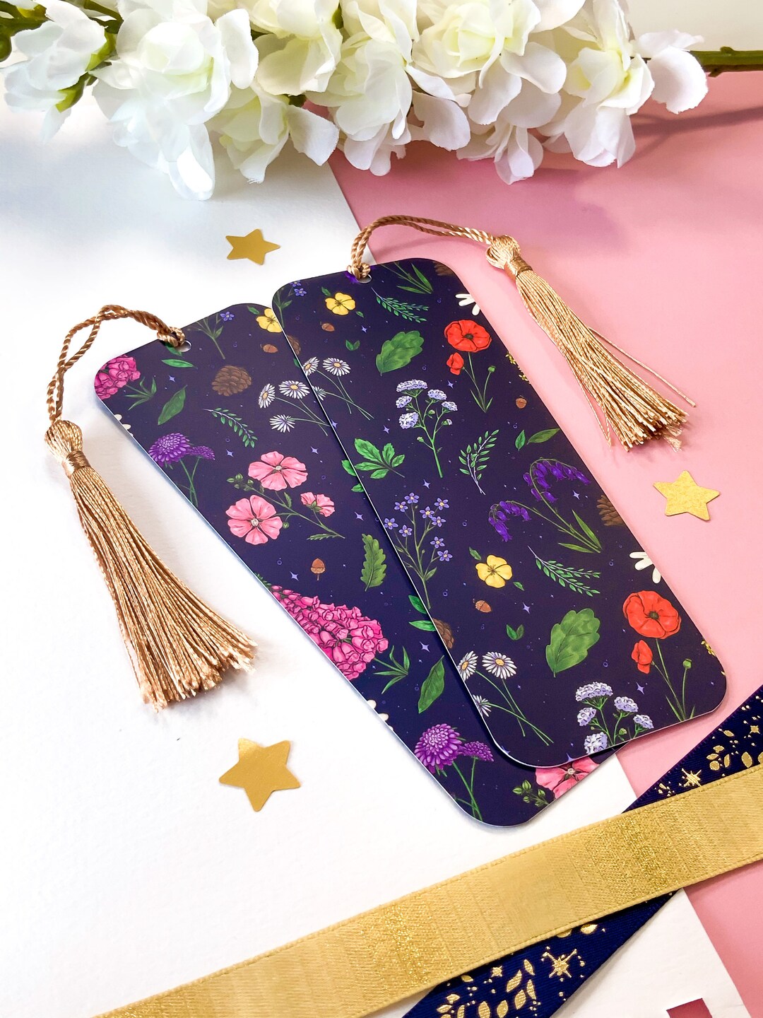 Wildflower Pattern Bookmark | Floral Themed Bookmark With Tassel - Etsy