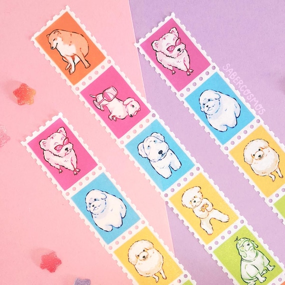Silly Meme Dogs | Stamp Washi Tape (25mmx10m) | Rainbow Puppy Stationery | Masking Tape for Journaling