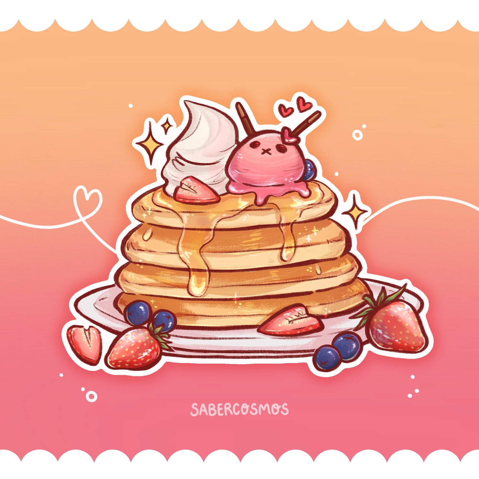 Berry Bunny Pancakes Sticker Kawaii Cute Matte Vinyl Die Cut Etsy