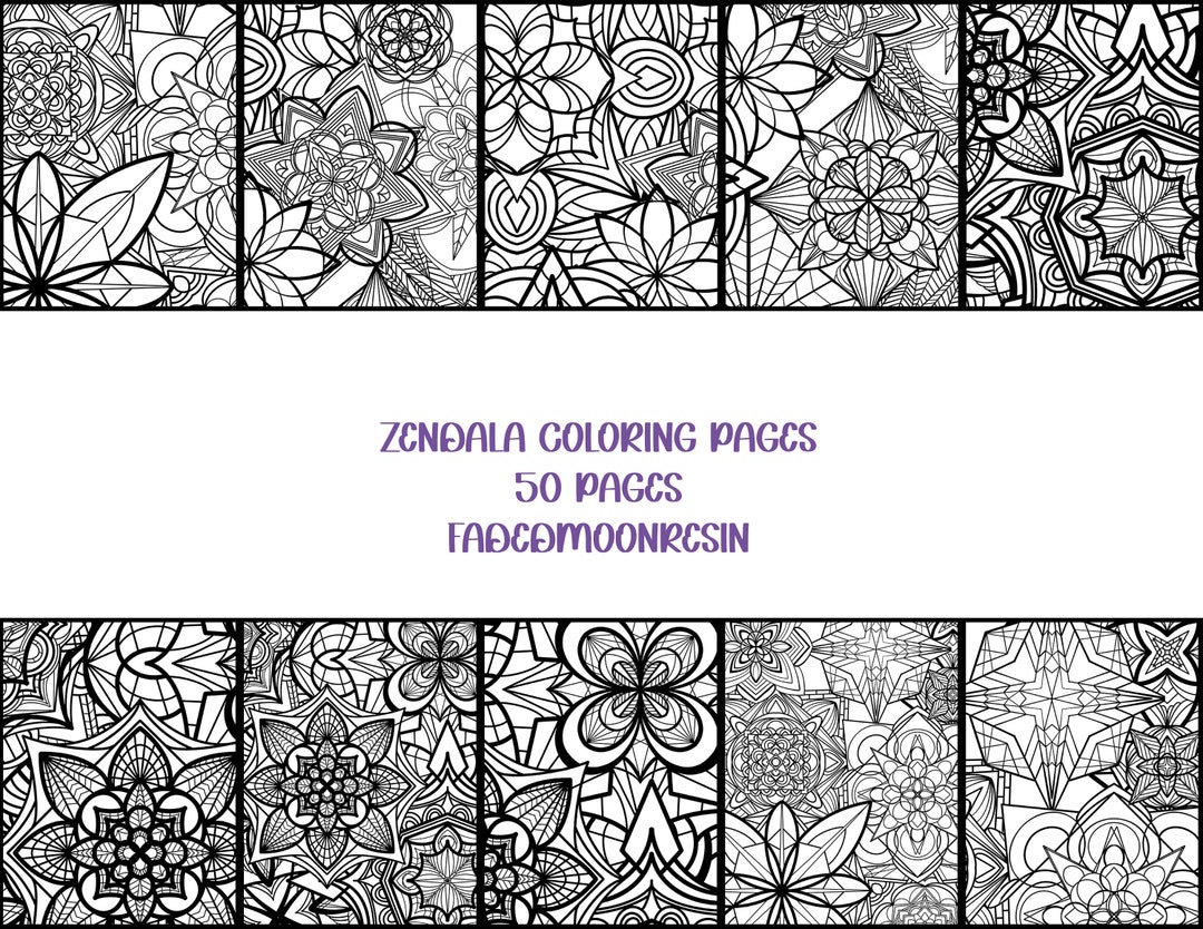 50 Zendala Coloring Pages for Adults and Teenagers Coloring Page Bundle