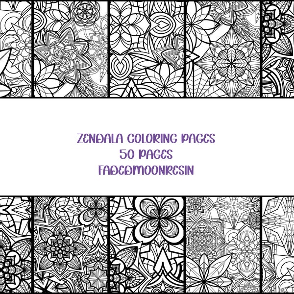 50 Zendala Coloring Pages for Adults and Teenagers - Coloring Page Bundle