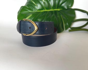 Vintage COACH Wool and Leather Belt Size 36 Navy Blue and  display picture 1