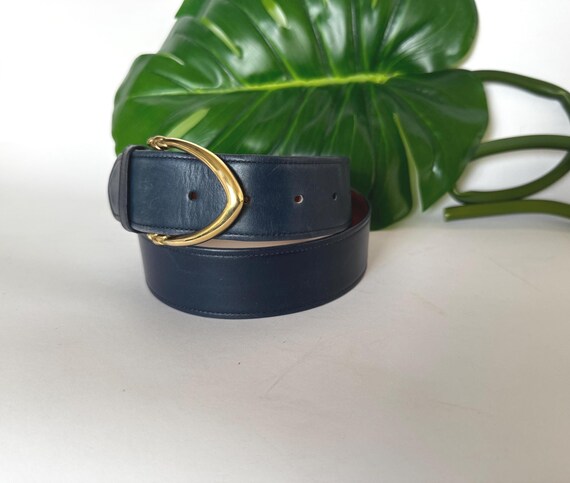 Coach Vintage Navy Leather & Brass Buckle Belt Vintage Coach Belt Navy - Etsy main image 3