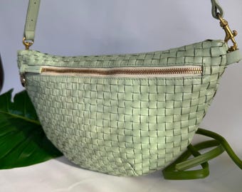 Clare V | Grande Fanny | Woven Checker | Mist (Mint Green)
