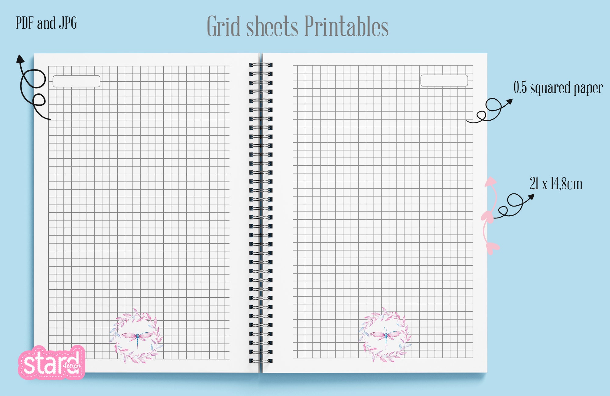 graph grid paper student note taking printable set a4 a5 etsy