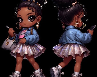 African American Art, Black Girl Clipart, African Girl Art, Selfie Art, Digital Black Art, Cute Girl Clipart, Melanin Girl Digital Download
