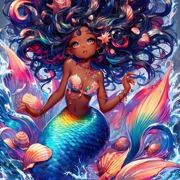Mermaid Clipart, Afro Mermaids, African American Art, Ocean Queens, Melanin Mermaid, Mermaid Beauties, Digital Designs, Etsy Mermaid ClipArt