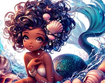 Mermaid Clipart, Afro Mermaids, African American Art, Ocean Queens, Melanin Mermaid, Mermaid Beauties, Digital Designs, Etsy Mermaid ClipArt
