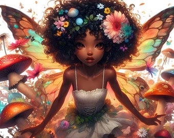 African American Fairy, Fairy Clipart, Melanin Magic, PNG, 600DPI, Fairy Prints, Digital Download, Fairy Designs, Magical Melanin, Cute