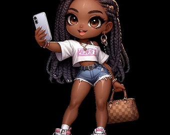 African American Art, Black Girl Clipart, African Girl Art, Selfie Art, Digital Black Art, Cute Girl Clipart, Melanin Girl Digital Download