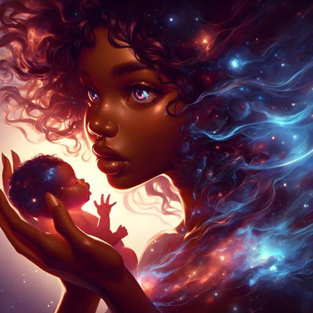 Celestial Being, Mother Baby, Universe, Ethereal, Otherworldly, African