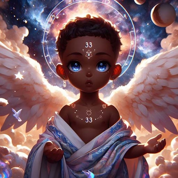 Celestial Being, Angelic, Child, Ethereal, Otherworldly, African American art, Black Art, Unique Art, Digital Print, DIY, Reading, PNG