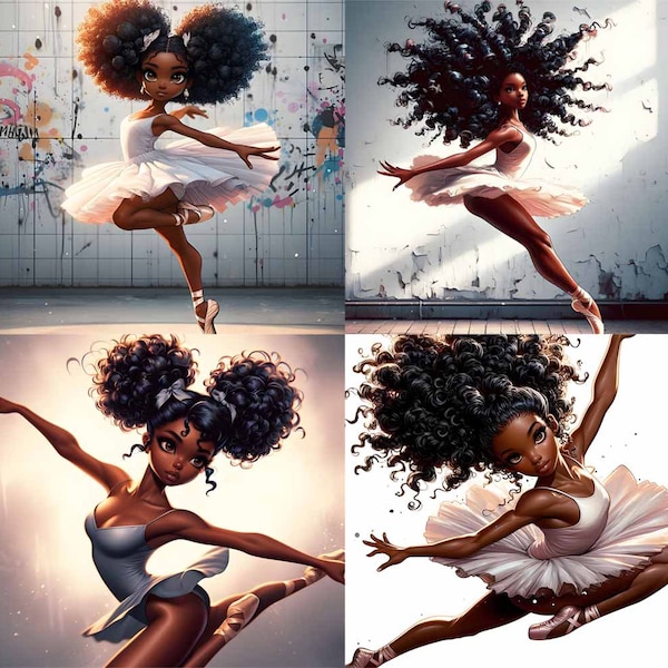 4 Ballerina Clipart, Afro Puff, African American Art, Dance With Grace, Melanin Ballet Queens, Etsy Ballet Clipart, Digital Download, PNG