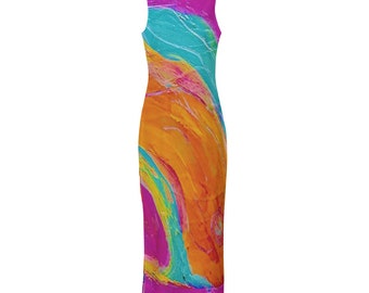 Women's Beach Perspective Chiffon Sleeveless Dress Pink Fish Collection