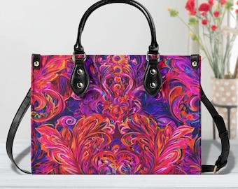 Luxury Women PU Leather Handbag Purple Feather Carnavali