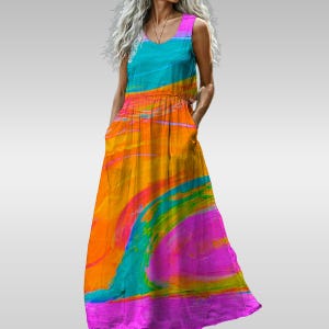 Robe longue sans manches pour femme Collection Fish rose vif