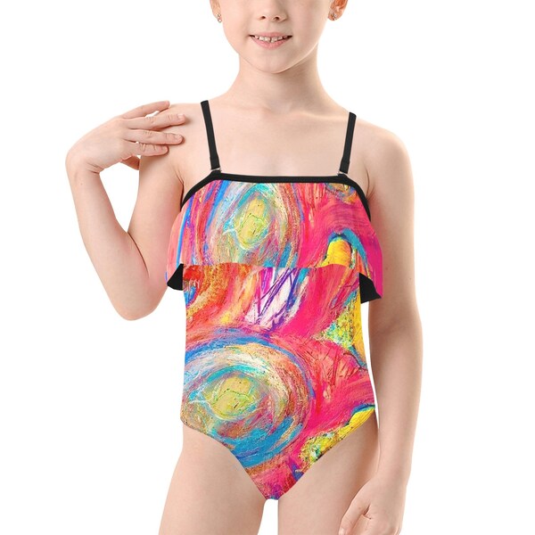 Maillot de bain enfant à bretelles fines et à volants (S26)