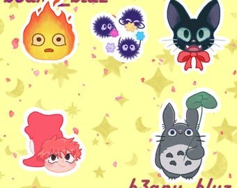Studio Ghibli Vinyl Sticker Set: Calcifer, Soot Sprites, Jiji, Ponyo, Totoro