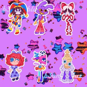 Holographic TADC/ The Amazing Digital Circus Stickers Set ft Pomni, Jax, Gangle, Ragatha, Zooble, Kinger