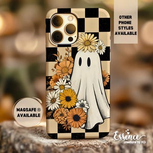 Spooky Phone Case Ghost Aesthetic Trendy Magsafe Phone Case For Cute iPhone Halloween Gift Fantasy Ghost Flower Phone Case Galaxy S24 Ultra