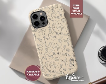 Bookish personalized book phone case dragon lover gift Custom fantasy book phone case gift Bookworm Dragon bookshelf magsafe iphone case