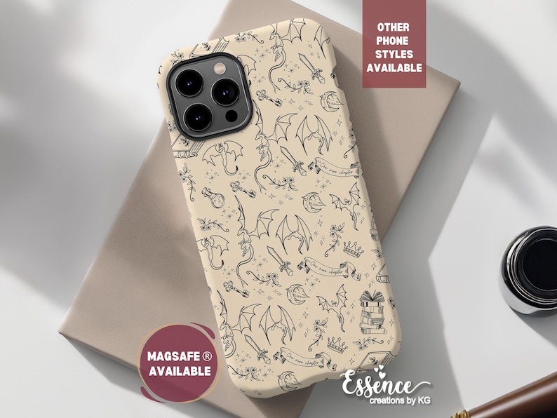 Bookish personalized book phone case dragon lover gift Custom fantasy book phone case gift Bookworm Dragon bookshelf magsafe iphone case