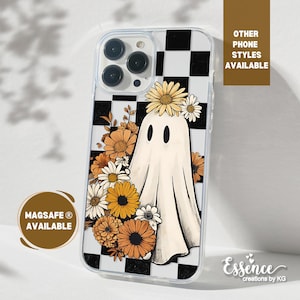 Spooky Ghost Flower Phone Case: Clear MagSafe iPhone, Galaxy S24