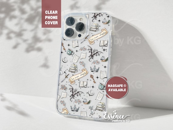 Bookish clear phone case book lover gifts Fantasy book phone case birthday gift Scrapbook phone case dragon lover gift bookshelf phone case