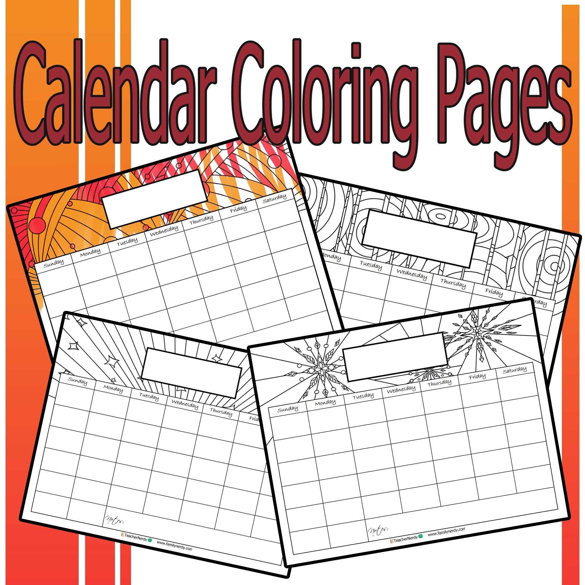 Calendar Coloring Pages Etsy