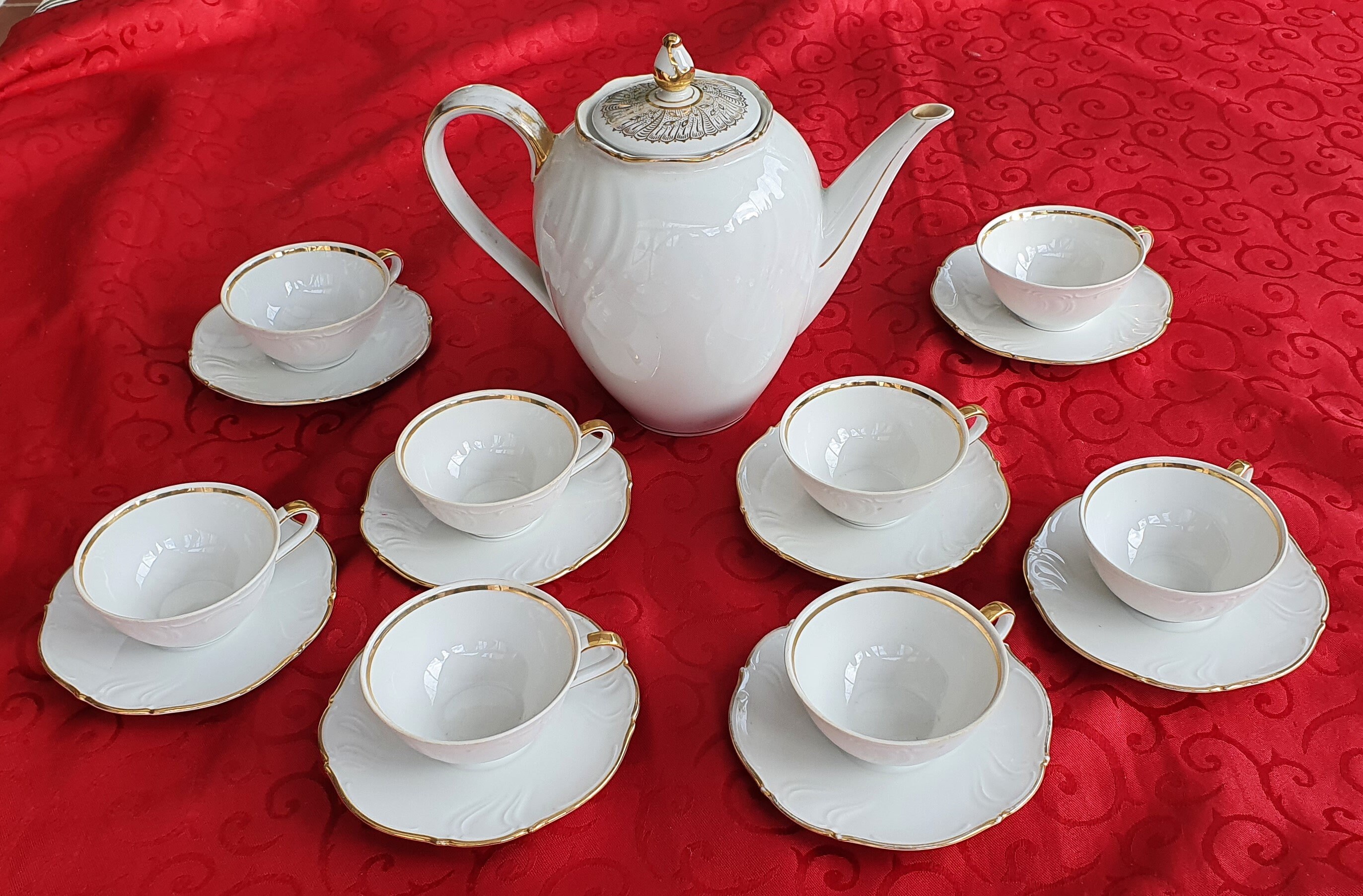 Service à Café en Porcelaine de Luxe Royal Adp Blanc et Doré